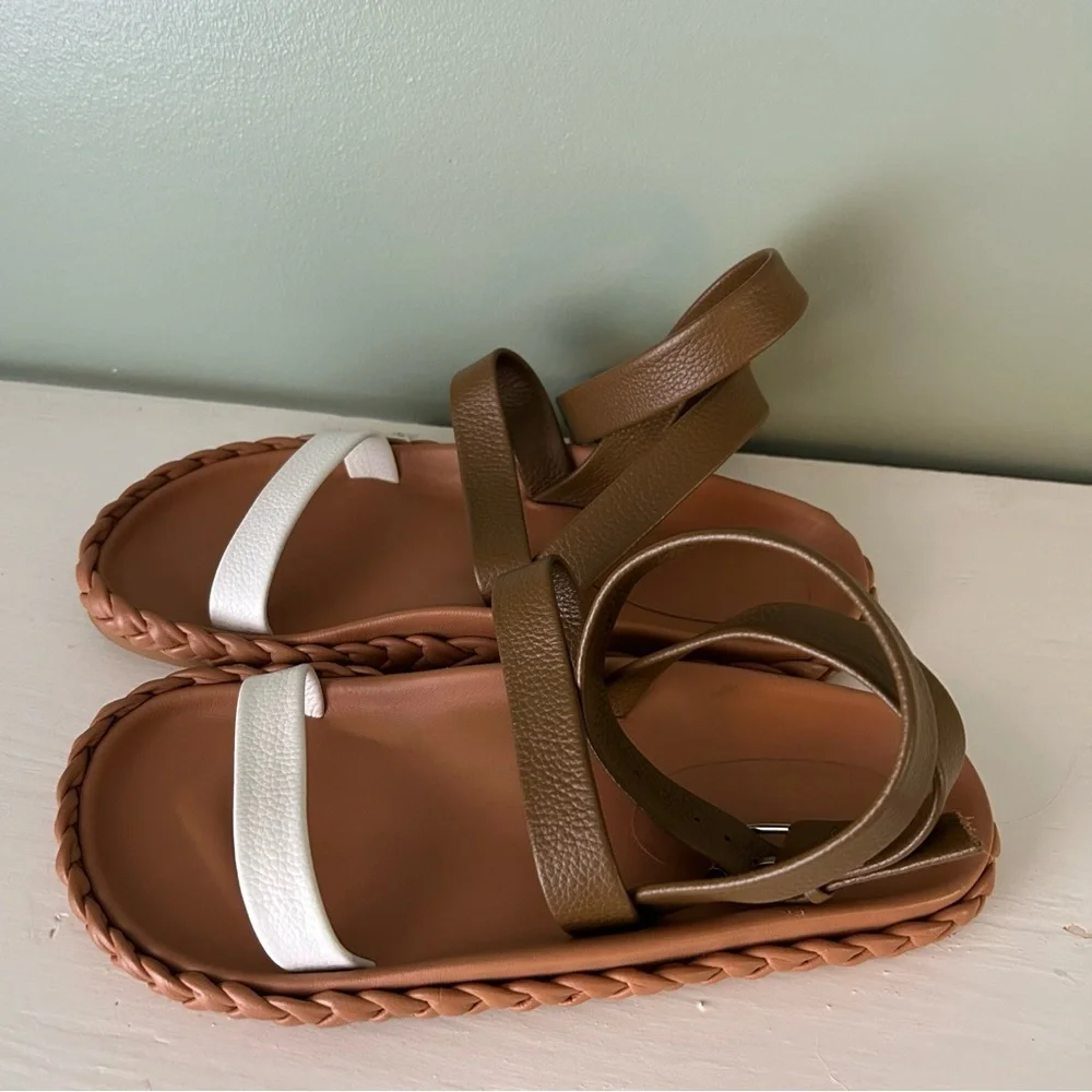 Rachel Comey Gladiator Pebbled‎ Leather Two tone Braided Mensa Sandals